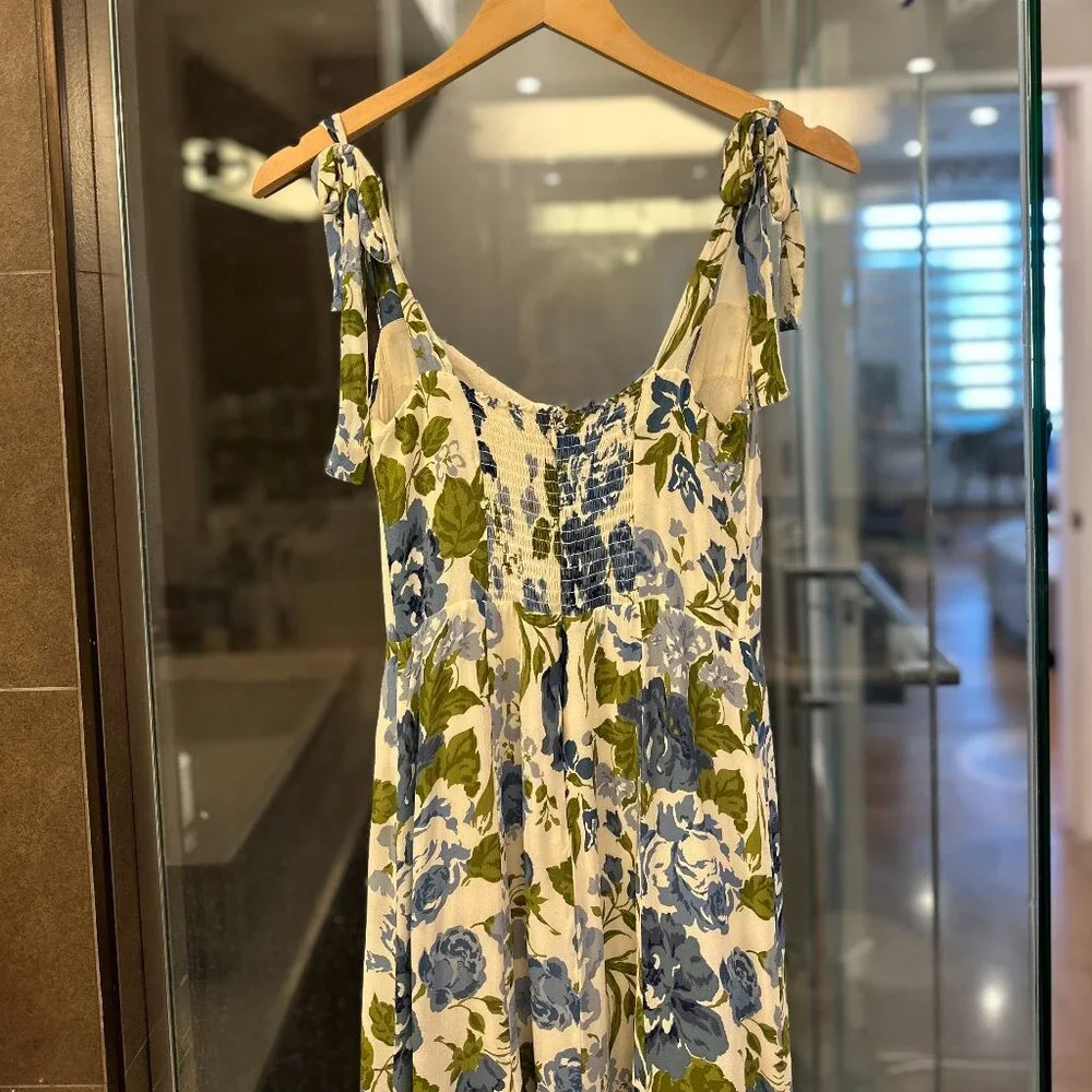 REFORMATION Nadira Lucca Floral Pattern Sleeveless Midi Dress (Blue/Cream/Green) - Picture 11 of 16